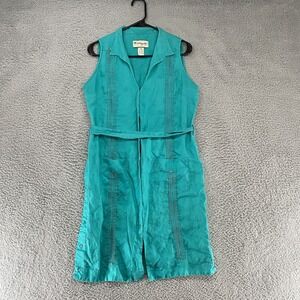 Mojito Linen Dress Womens‎ Medium Turquoise Blue Sleeveless Belted Cruise Resort